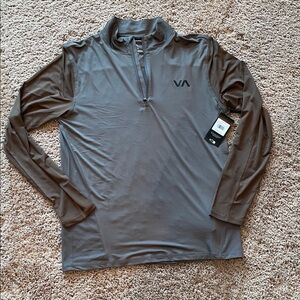 NWT RVCA Charcoal and Brown Quarter-Zip Performance Pullover size medium